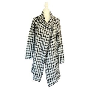 Tahari Coat Size M Houndstooth Academia Asymmetric Wool Blend Old Money Preppy